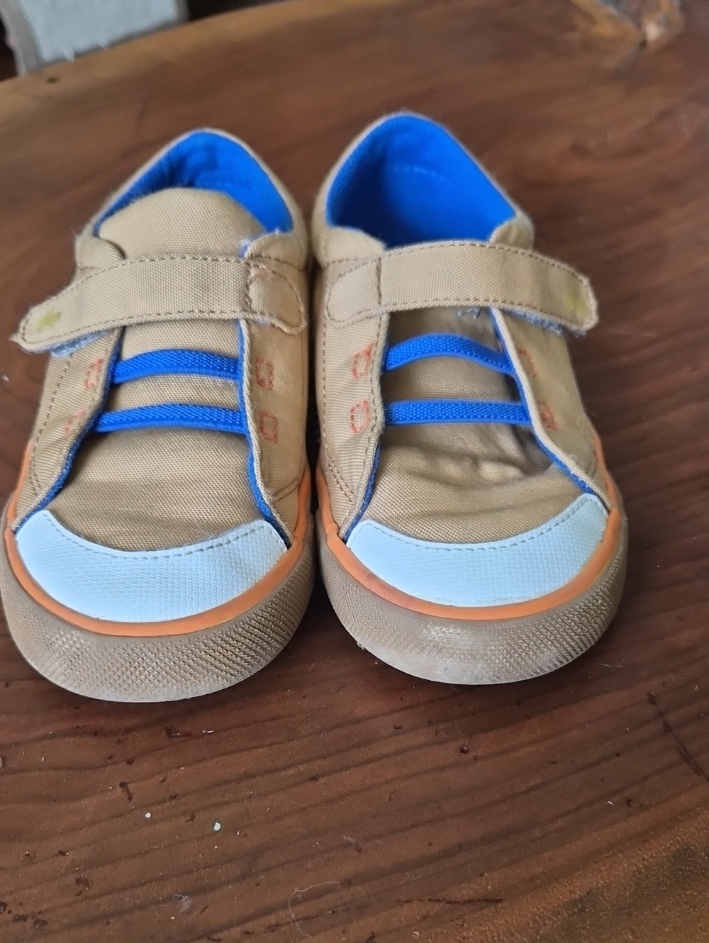 See Kai Run Tan and Blue Velcro Sneakers for Kids